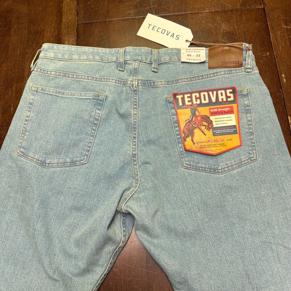 New Tecovas Slim Straight Jeans Men 40x32 Light Stone Wash Stretch Western Denim - Picture 7 of 13